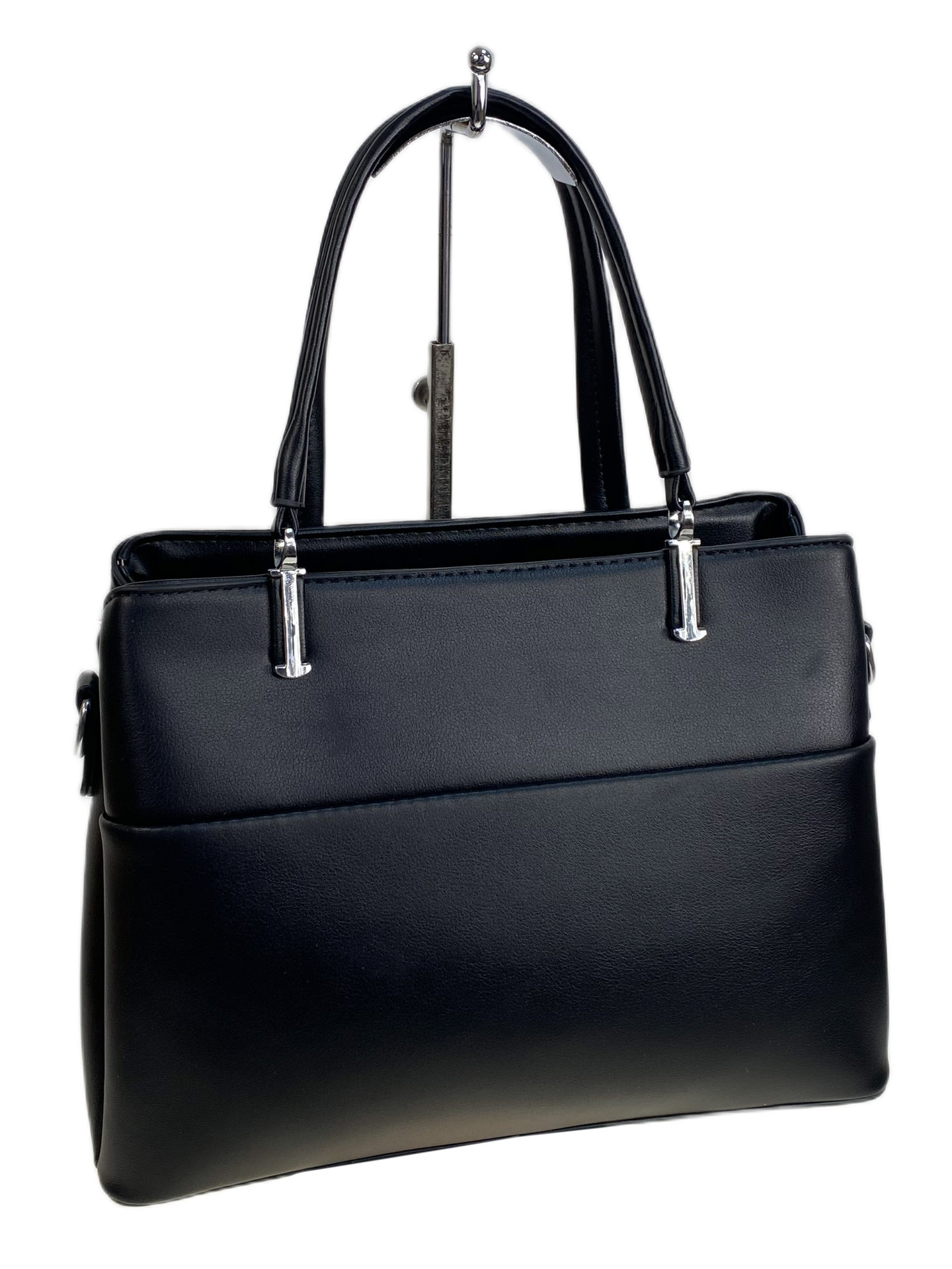 На фото 1 - Женская сумка из искусственной кожи, цвет черный