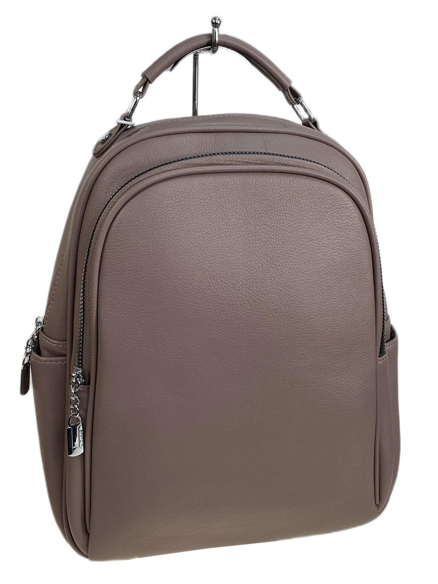 На фото 1 - Женский рюкзак из искусственной кожи, цвет коричневый